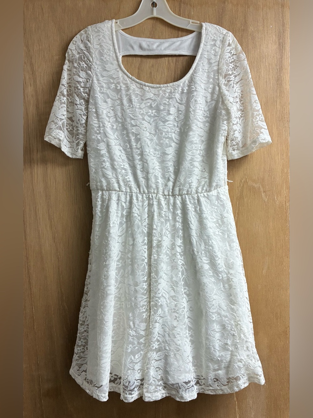 By & By White Floral Lace Fit & Flare Dress Lined Sz L JR  Romantic Engagement